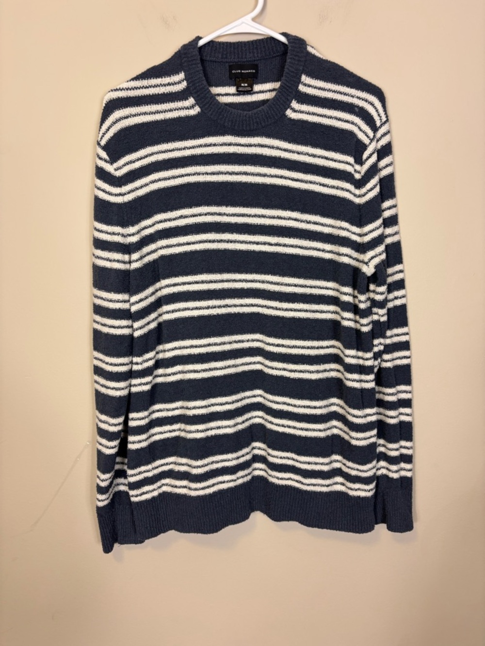 Club Monaco Navy and White Striped Crewneck Sweater Cotton & Nylon Men’s Medium